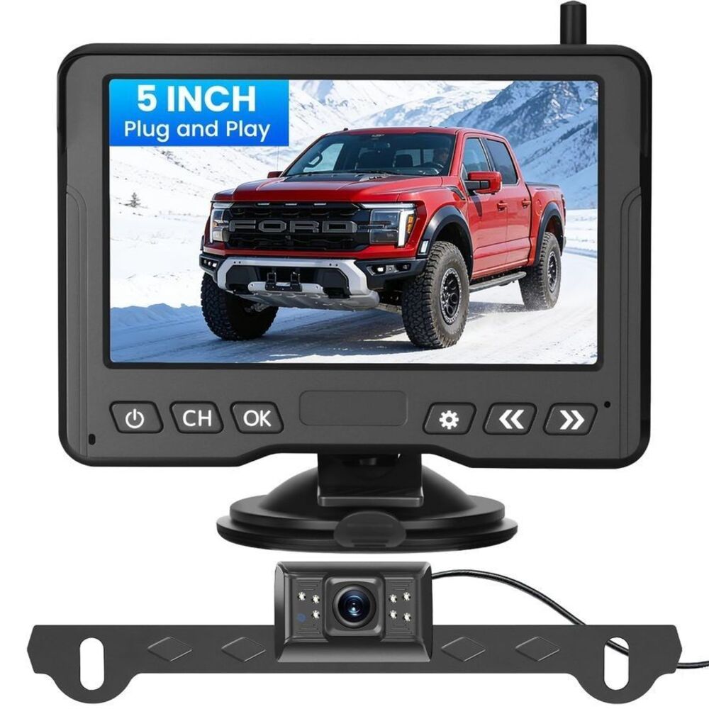 Wireless Backup Camera for Car Plug-Play: 5" HD 2 Channel Monitor Easy Setup